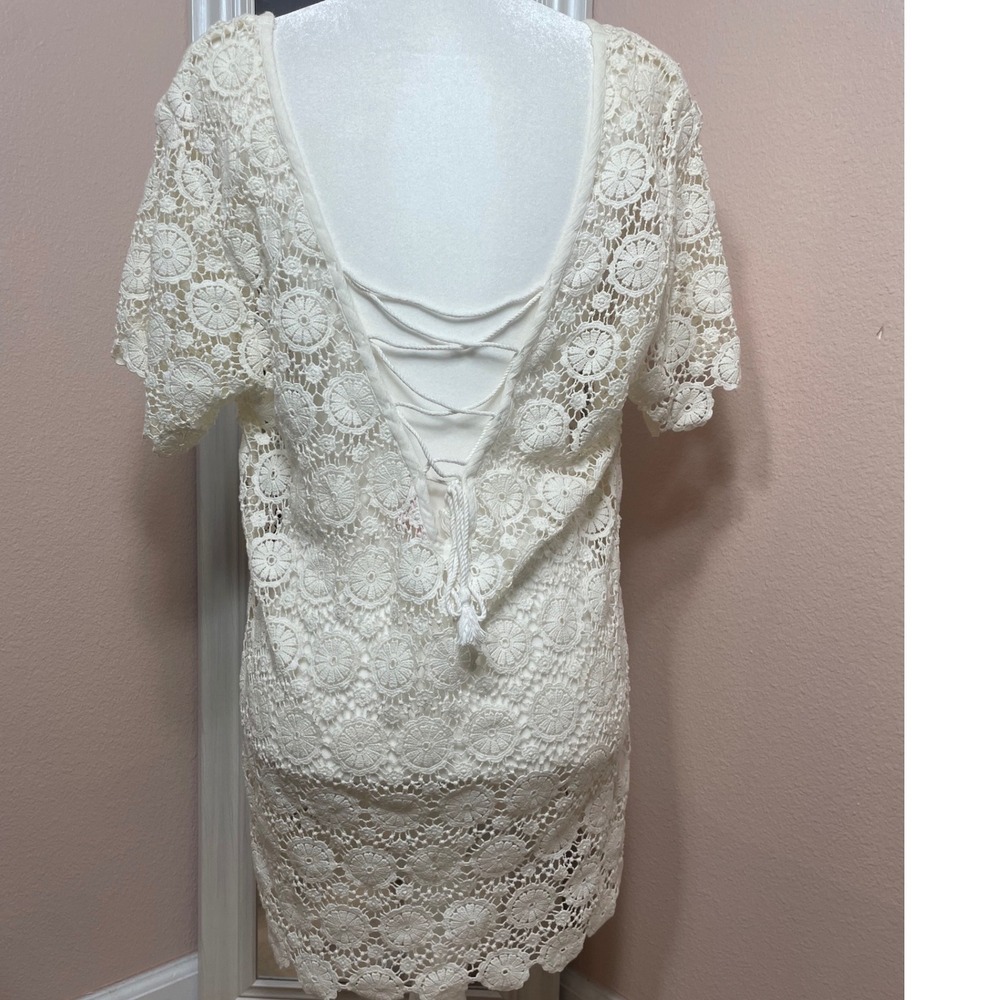 Victoria's Secret Ivory Crochet Lace Swim Cover Up Dress Lace Up Back Small - Picture 8 of 8